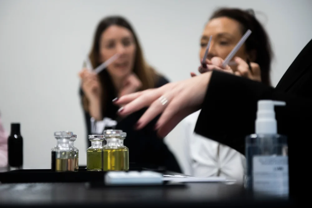 A fragrance presentation with scent strips.